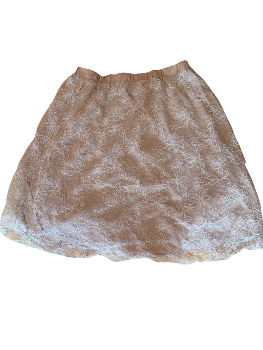 SHEIN Beige Skater Skirt with White Floral Lace